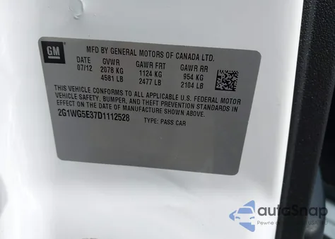 2013 Chevrolet Impala Lt из США, поврежденный, VIN 2G1WG5E37D1112528